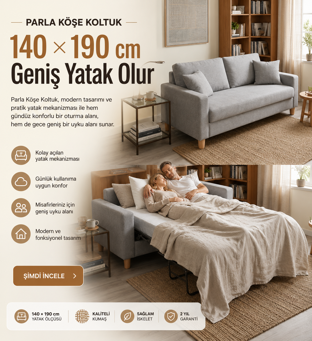 Parla Yataklı 2 li Kanepe 