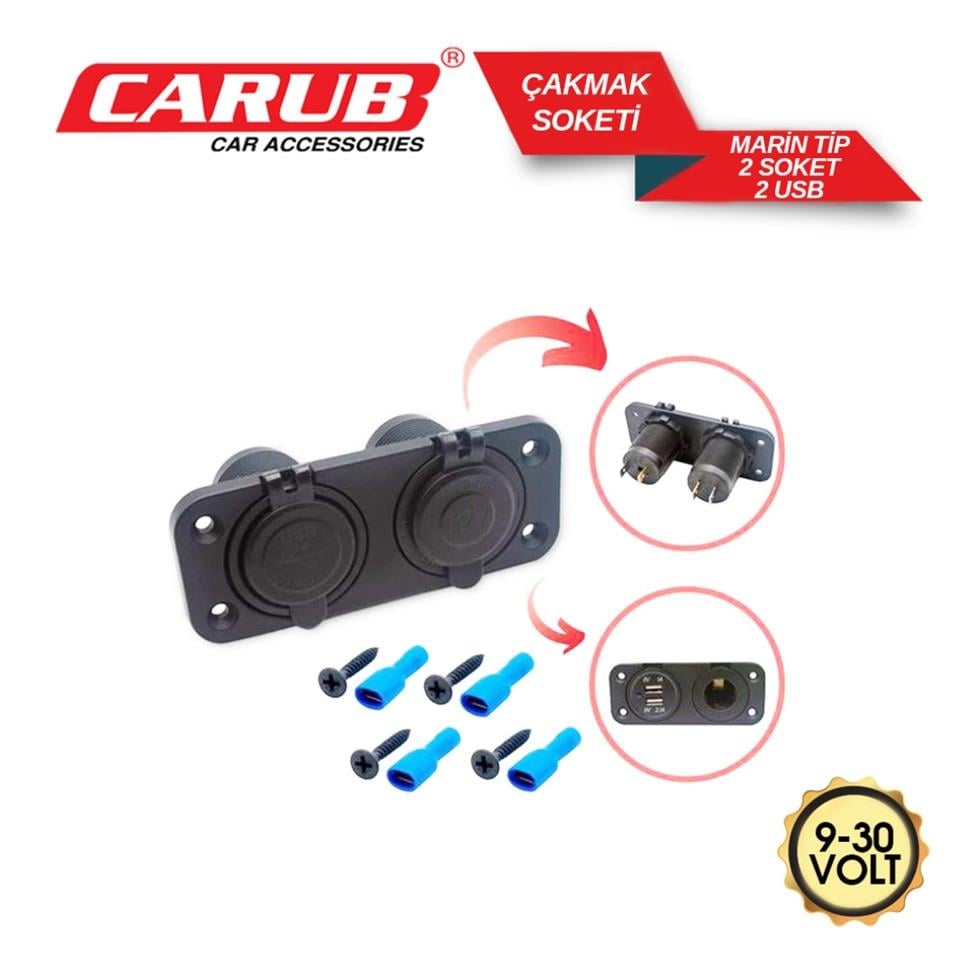 12V-24V TELEFON ŞARJ CİHAZI (ÇAKMAK GİRİŞLİ) (2 X USB GİRİŞLİ) SİYAH MARİN