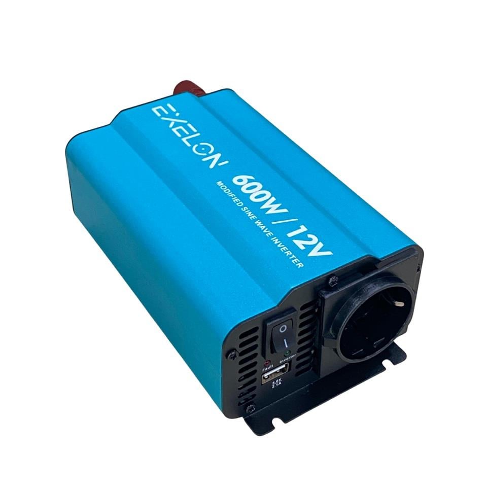 EXELON 12V DC > 220V AC İNVERTER 600W (MODİFİYE SİNÜS) (USB ÇIKIŞLI-MAŞALI)
