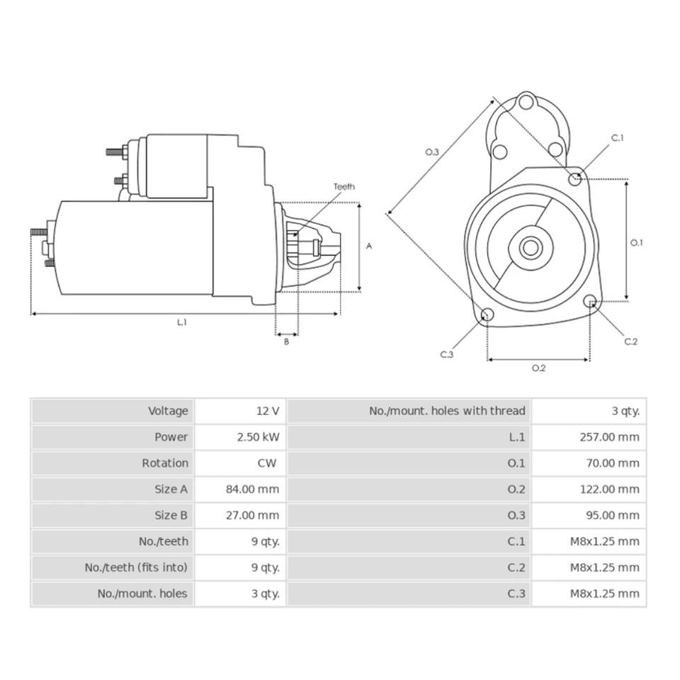 12V MARŞ MOTORU 9 DİŞ 2.5 KW IVECO DAILY-KARSAN JEST-MITSUBISHI FUSO CANTER-RENAULT MASCOTT