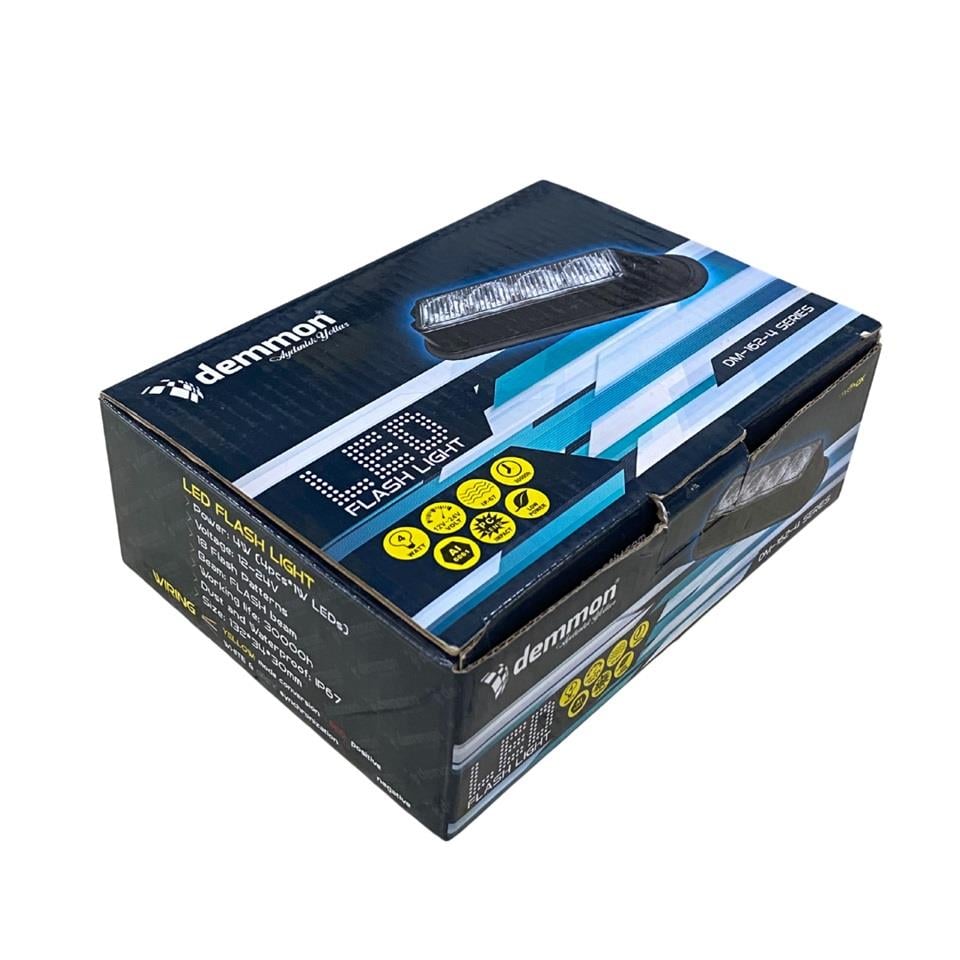 12V-24V ÇAKAR FLAŞ LED LAMBA 18 FONKSİYONLU (4X1W) (ŞEFFAF) (BEYAZ/BEYAZ) (132*34*30 MM)