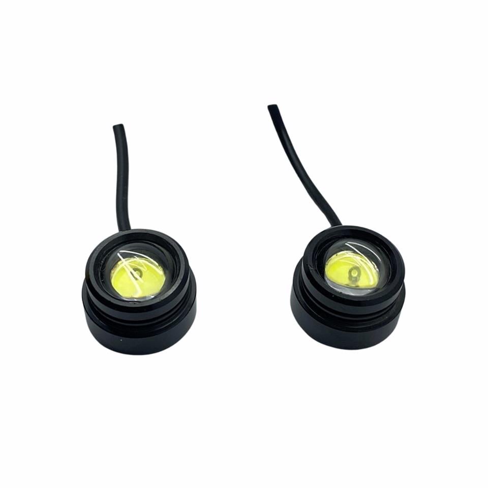 12V GÜNDÜZ SÜRÜŞ LEDİ YUVARLAK TEK LEDLİ DÜZ TİP YAPIŞKANLI (MERCEKLİ) (22 MM) (2 AD)