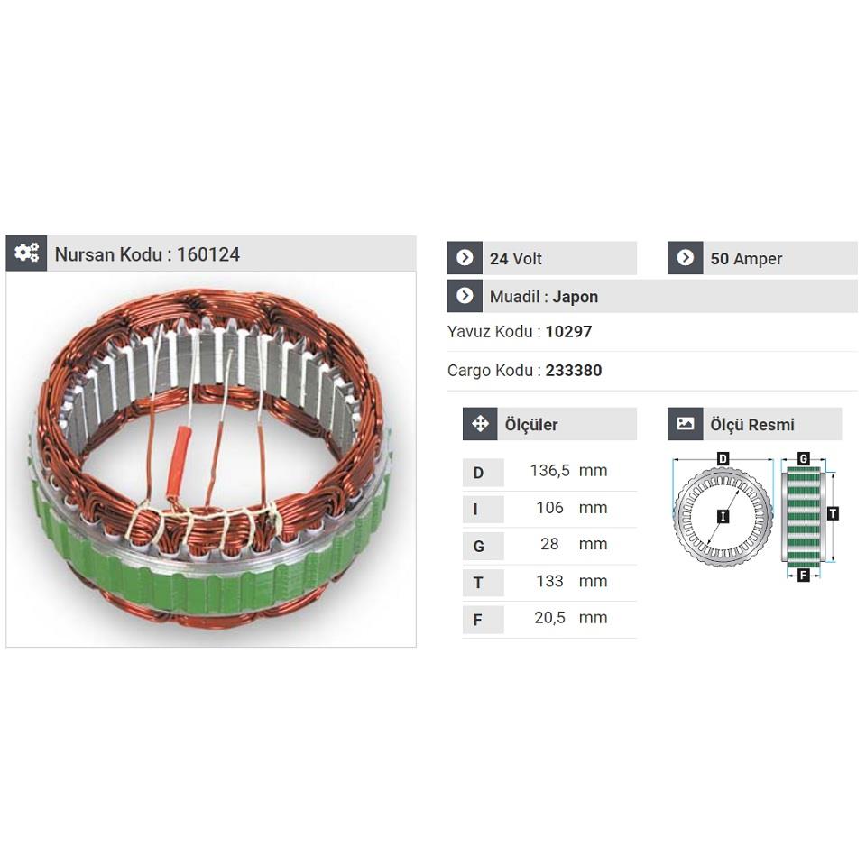 24V ALTERNATÖR STATÖR MITSUBISHI TİPİ 50 A (4 UÇLU)