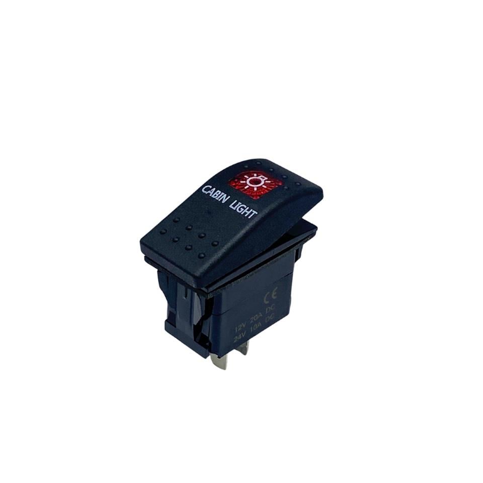 TUŞLU ANAHTAR IŞIKLI KIRMIZI KABİN LAMBASI (3 FİŞ) (TEK DEVRE) (12V 20A DC/24V 10A DC) MARİN