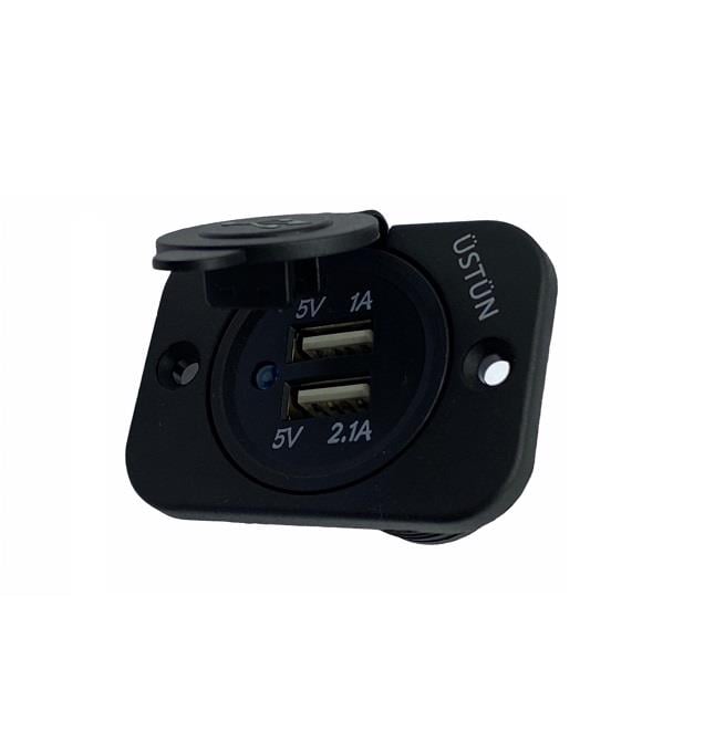 12V-24V TELEFON ŞARJ CİHAZI (USB X 2) (1A/2.1A) (KAPAKLI MARİN)