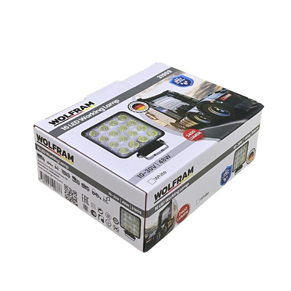WOLFRAM 10V-30V ÇALIŞMA LAMBASI KARE (16 X 3W POWER LEDLİ) (108*108*40 MM) GERMANY