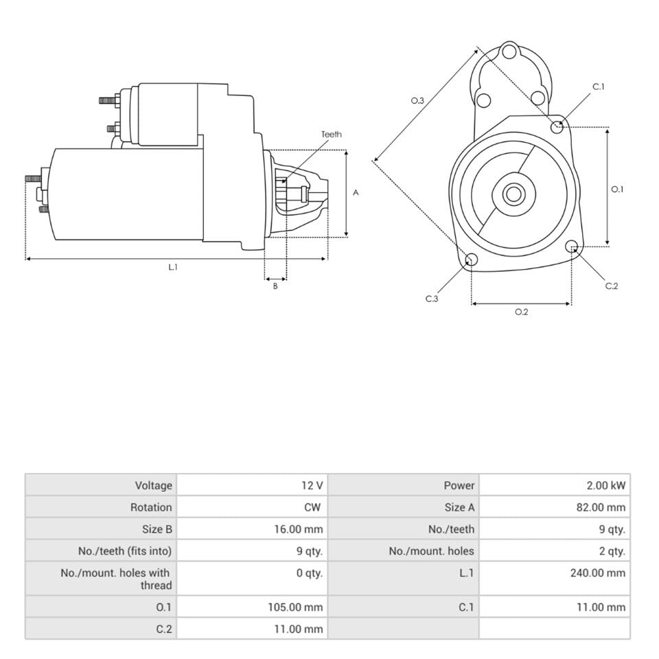 12V MARŞ MOTORU BOSCH TİPİ 9 DİŞ 2 KW CW (SAĞ AÇIK) LOMBARDINI PANCAR MOTOR