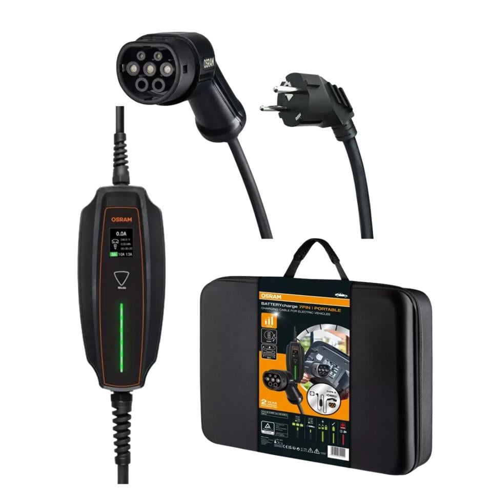 OSRAM 230V AC ELEKTRİKLİ ARAÇ ŞARJ CİHAZI TİP2 (EV TİPİ) (6 A/10 A/16A) (1300W/2200W/3600W) (5 MT)