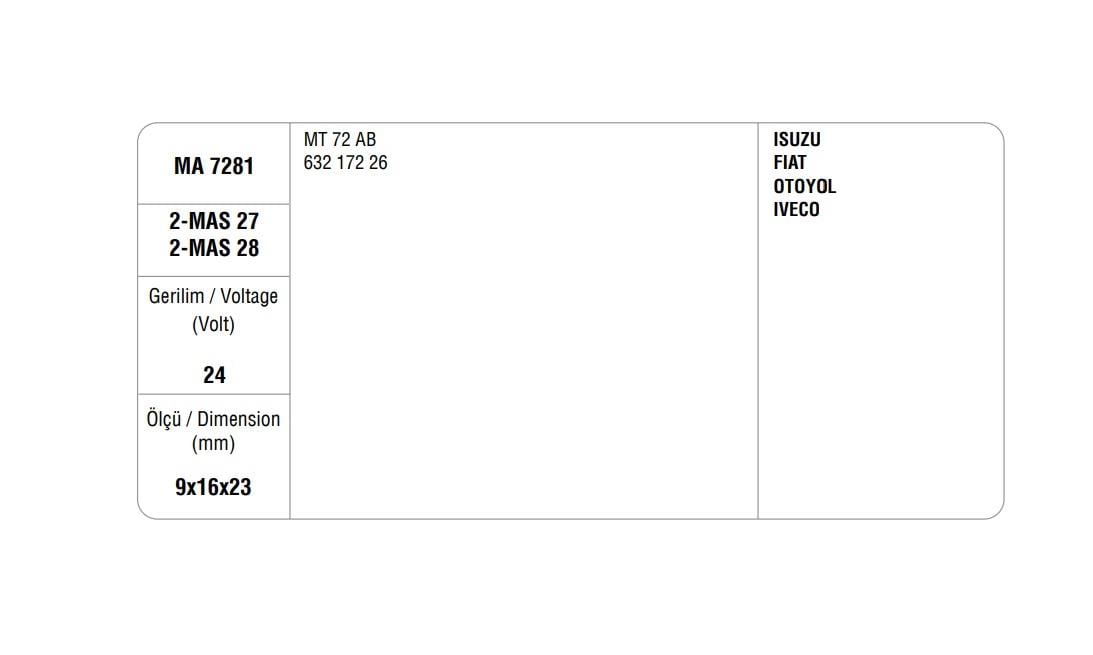 MEGA 24V MARŞ KÖMÜRÜ MAKO TİPİ MASX-27/28 (4 AD)