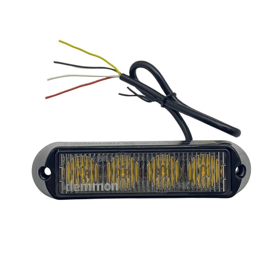 12V-24V ÇAKAR FLAŞ LED LAMBA 18 FONKSİYONLU (4X1W) (ŞEFFAF) (SARI/SARI) (132*34*30 MM)