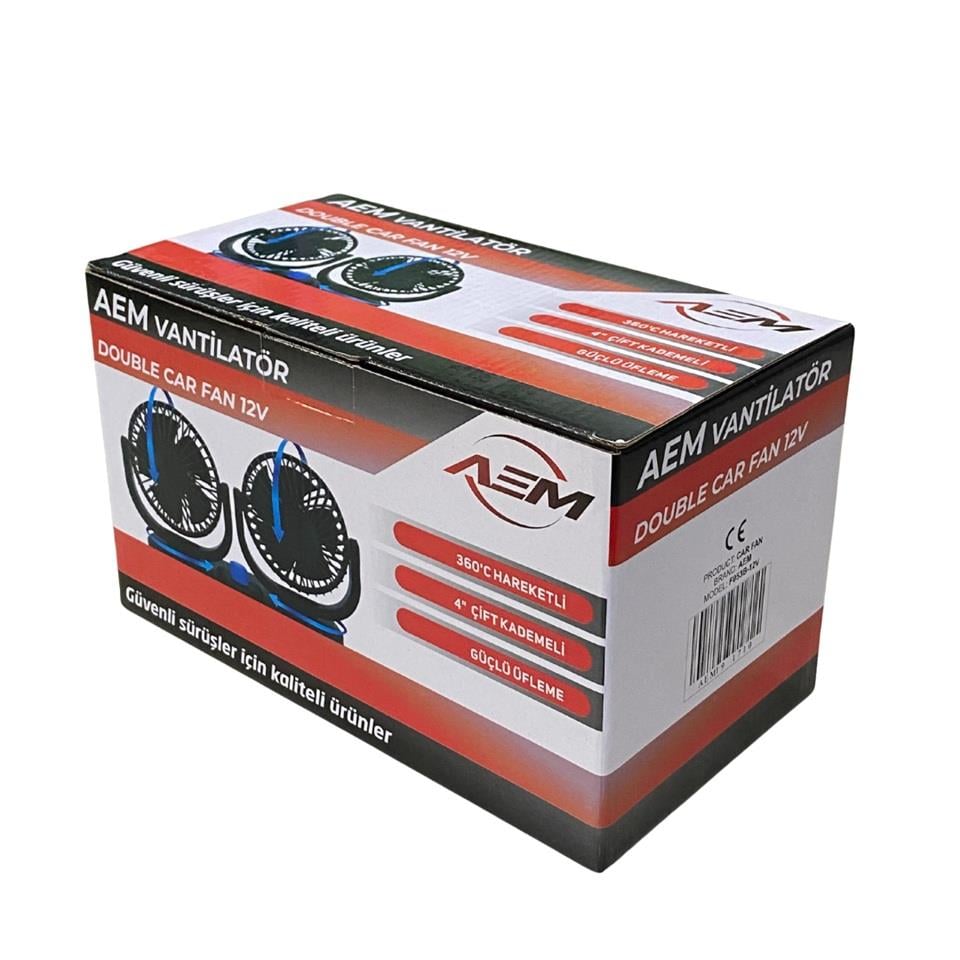 12V VANTİLATÖR 4 '' (ÇAKMAK FİŞLİ) (TORPİDO ÜSTÜ) (ÇİFT DEVRE) (360° AYARLANABİLİR) (255*110*140 MM)