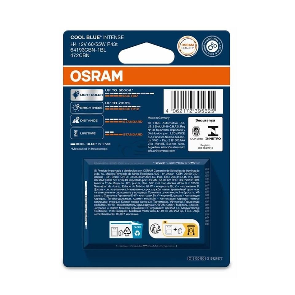 OSRAM 12V H4 AMPUL 60/55W 5000K COOL BLUE INTENSE (BEYAZ IŞIK)