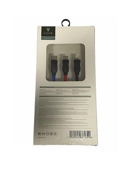 TELEFON ŞARJ KABLOSU IPHONE-MIKRO-TYPE-C (ÇOKLU UÇ) 5V 3A 120CM