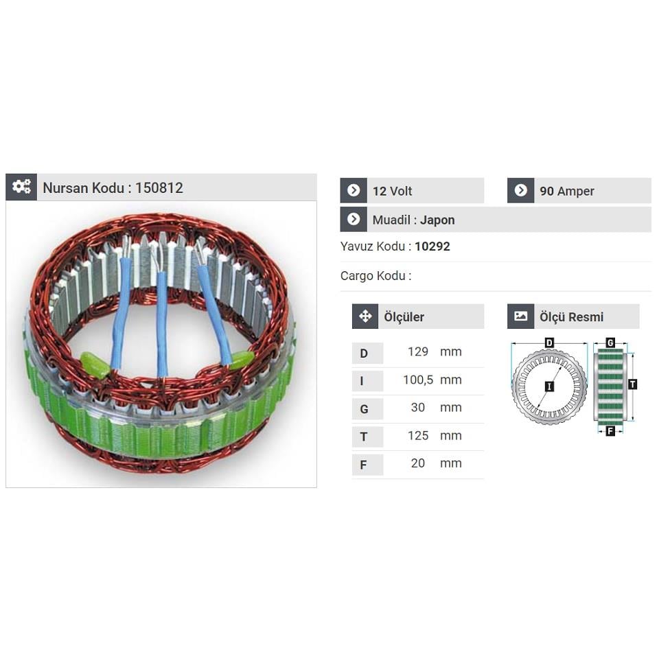 12V ALTERNATÖR STATÖR 90 A TATA 3 UÇLU