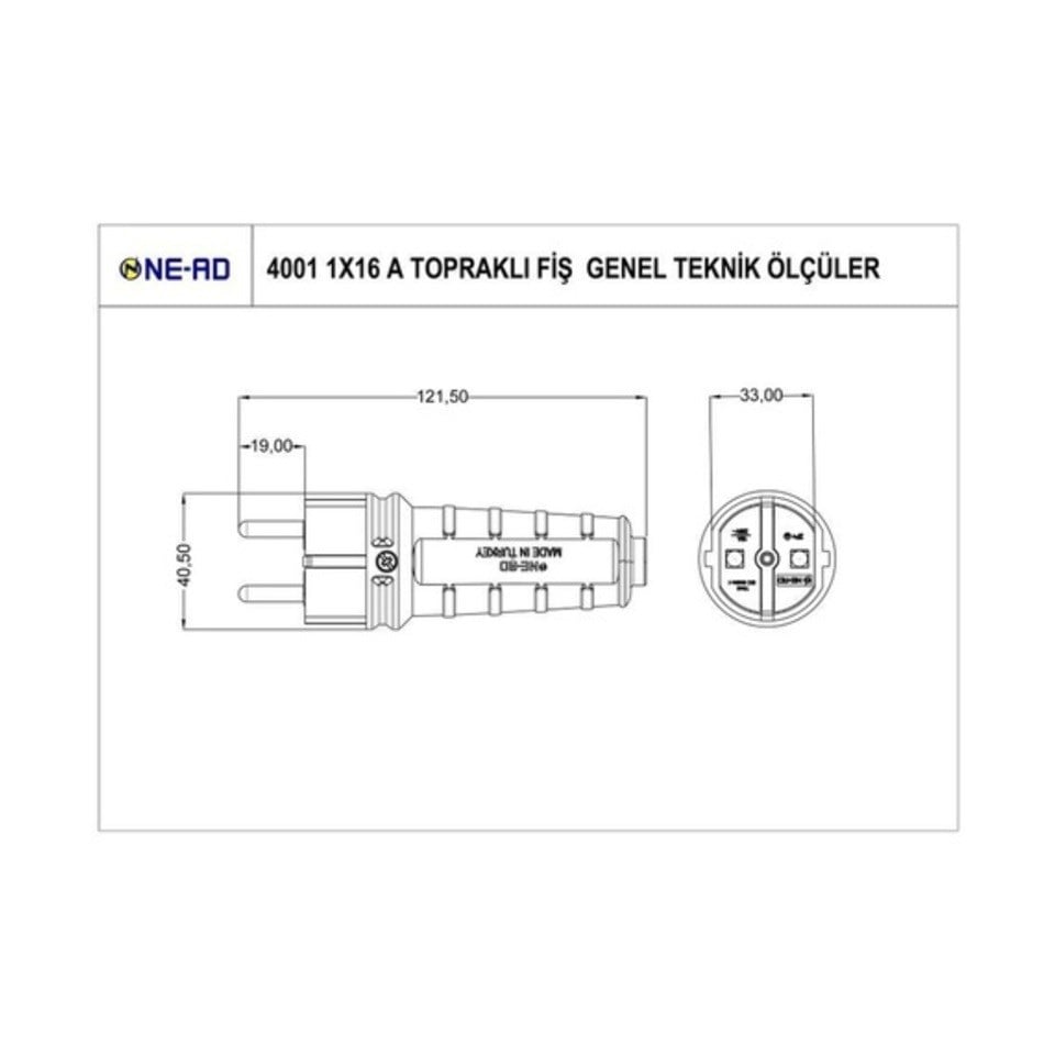 220V-240V ERKEK FİŞ (PRİZ) (1X16) (KAUÇUK) (TOPRAKLI)