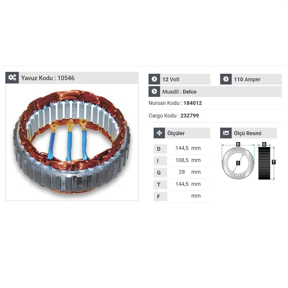 12V ALTERNATÖR STATÖR DELCO TİPİ 110 A-150 A