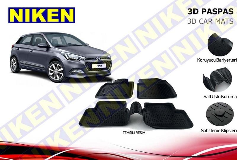 3D ARAÇ PASPASI (SİYAH) (4 PARÇA) HYUNDAI I20 2014 > ( SABİTLEME KLİPSSİZ )