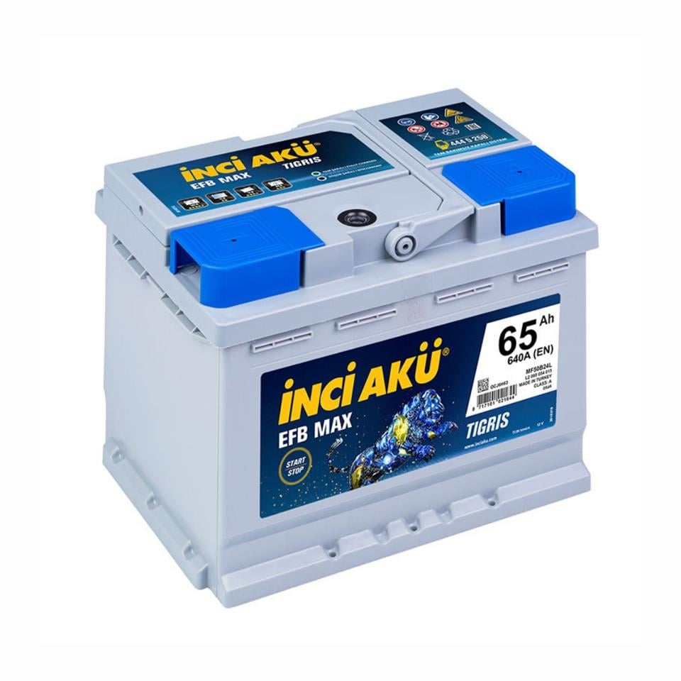 İNCİ 12V 65 AH AKÜ EFB MAX TIGRIS 640 A (EN) (START-STOP) (242*175*190) (3 YIL GARANTİ)