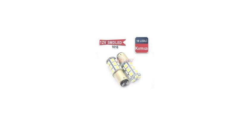12V 1016 AMPUL 18 LEDLİ KIRMIZI (2 AD)