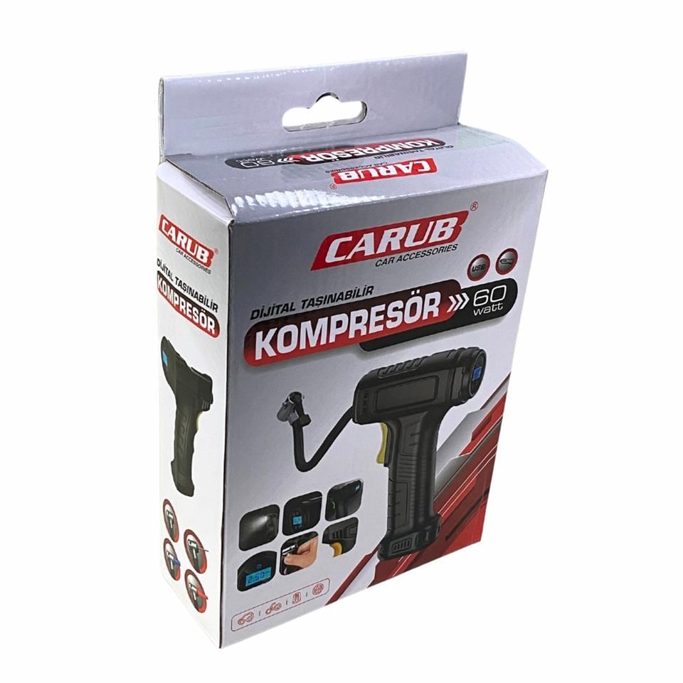 12V LASTİK ŞİŞİRME HAVA KOMPRESÖRÜ IŞIKLI 60W (120 psi) (DİJİTAL) (ŞARJLI)