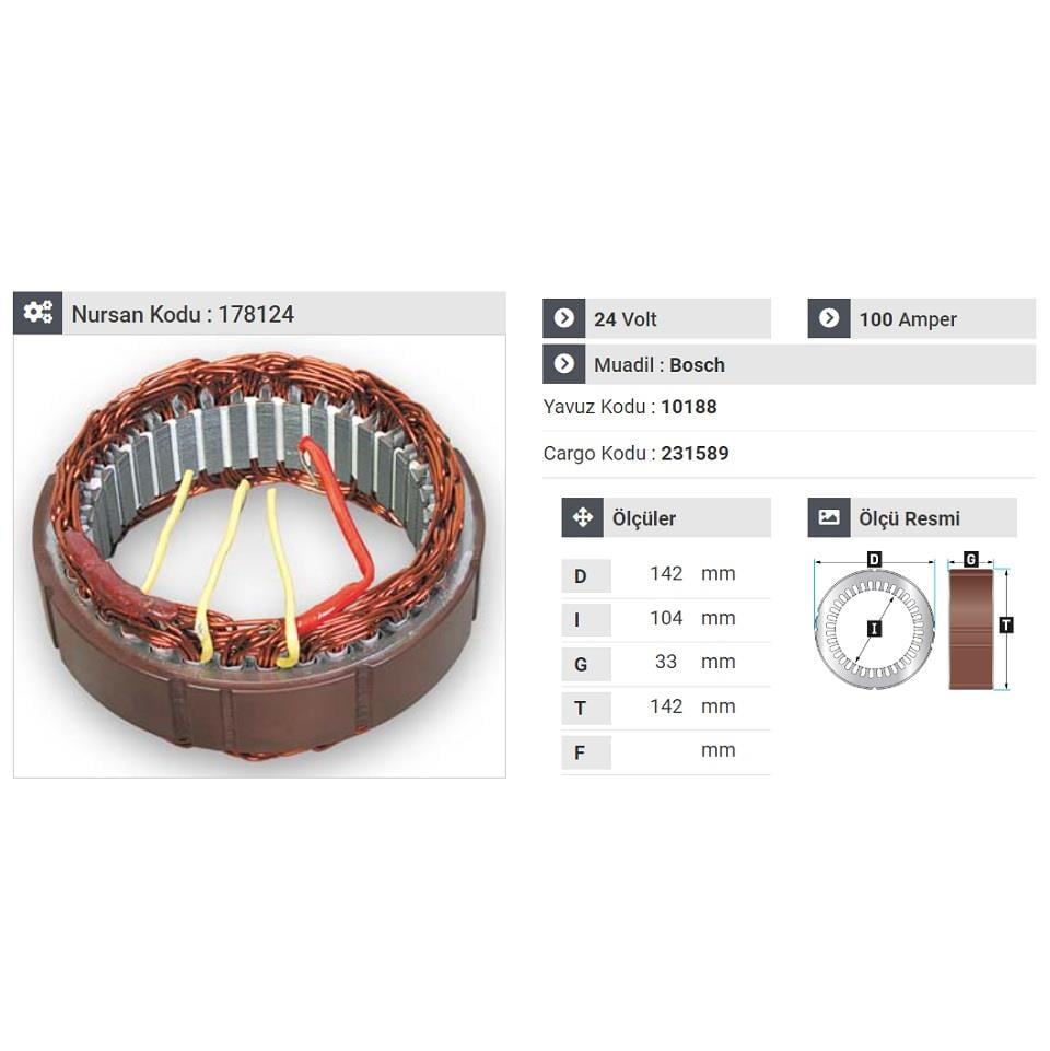 24V ALTERNATÖR STATÖR BOSCH TİPİ 100 A (4 UÇLU)
