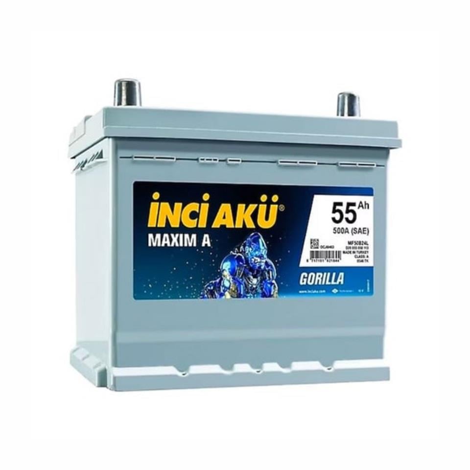 İNCİ 12V 55 AH AKÜ MAXIM A GORILLA 500 A (EN) (203*175*180/202) (KARE DÜZ)
