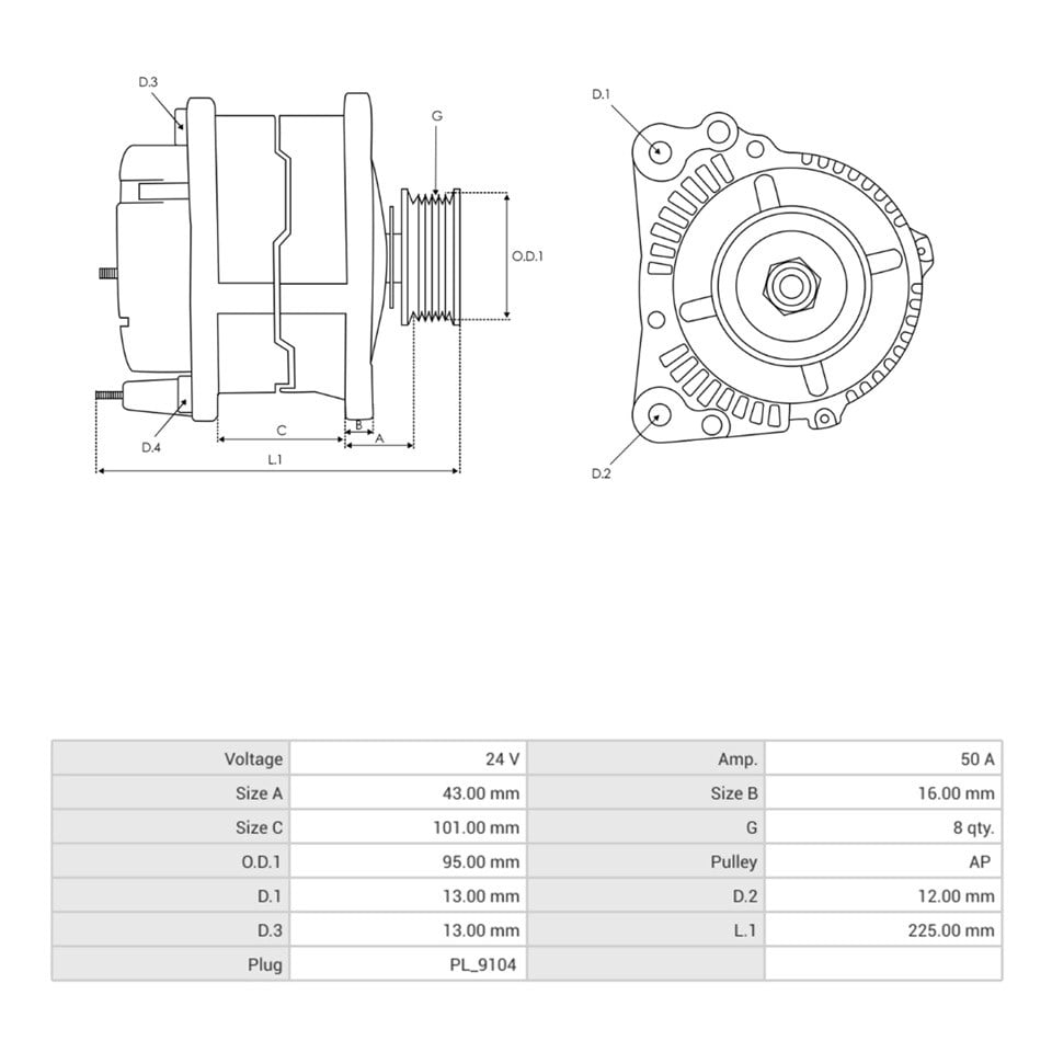 24V ALTERNATÖR DİNAMO NIKKO TİPİ 60 A DAEWOO-KOMATSU