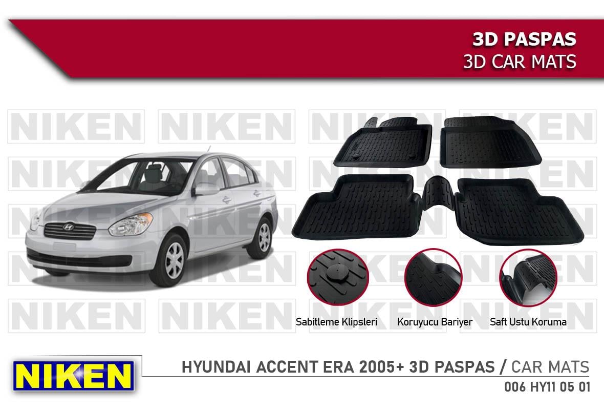 3D ARAÇ PASPASI (SİYAH) (4 PARÇA) HYUNDAI ACCENT ERA 2005 > ( SABİTLEME KLİPSSİZ )