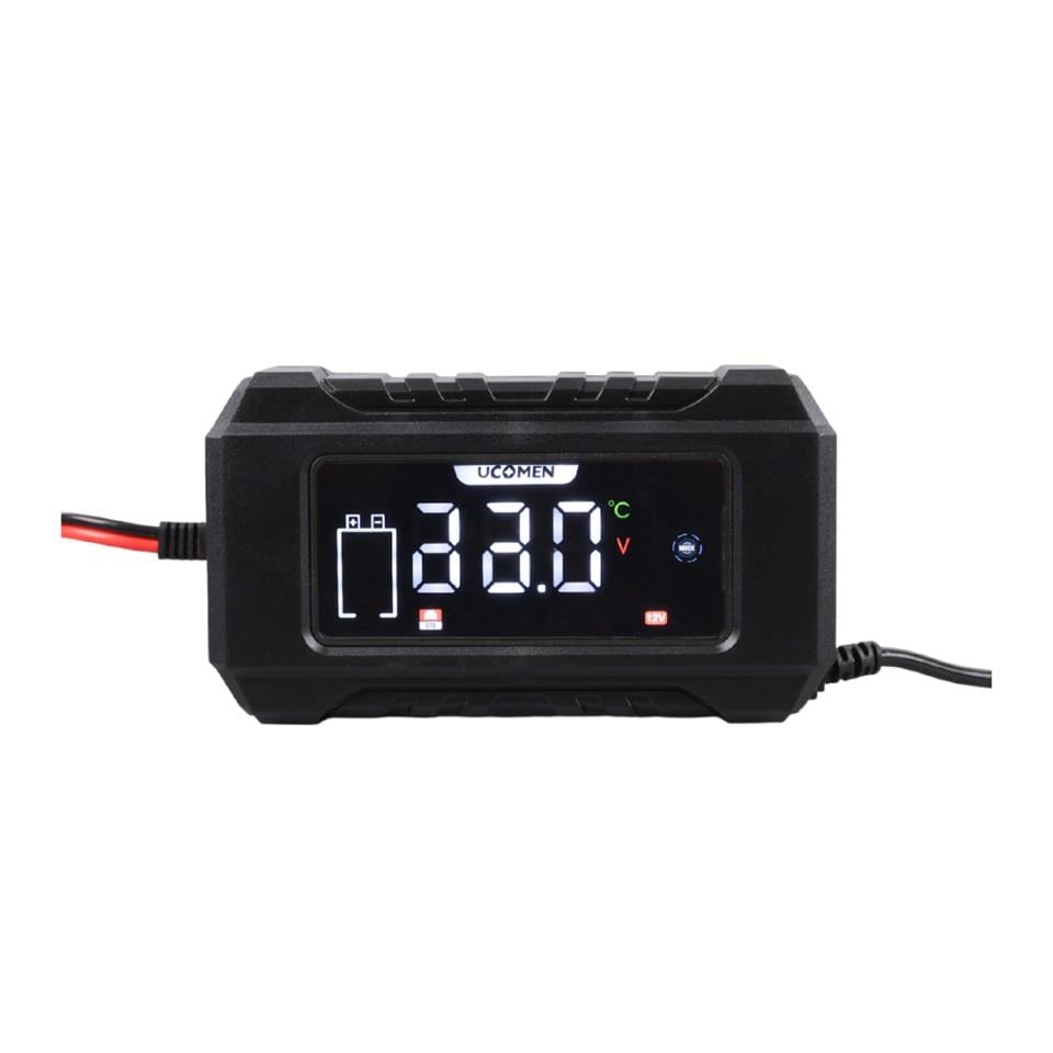 UCOMEN 12V ŞARJ REDRESÖRÜ (AKILLI AKÜ ŞARJ CİHAZI) OTOMATİK 6 A LCD BÜYÜK EKRAN SİYAH (+AGM/JEL)