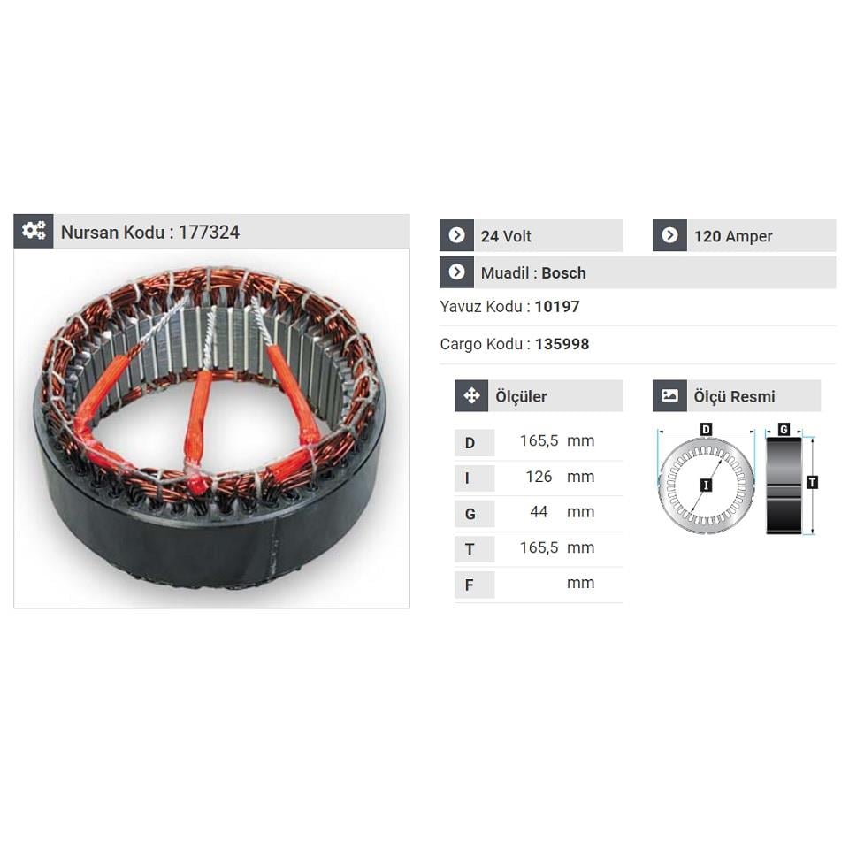 24V ALTERNATÖR STATÖR BOSCH TİPİ 120 A (3 UÇLU)