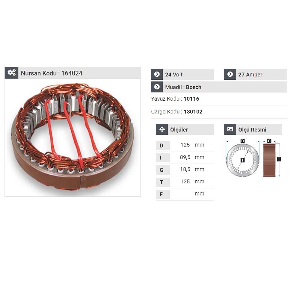 24V ALTERNATÖR STATÖR BOSCH TİPİ 27 A (3 UÇLU) MAGIRUS-MAN-MERCEDES EM