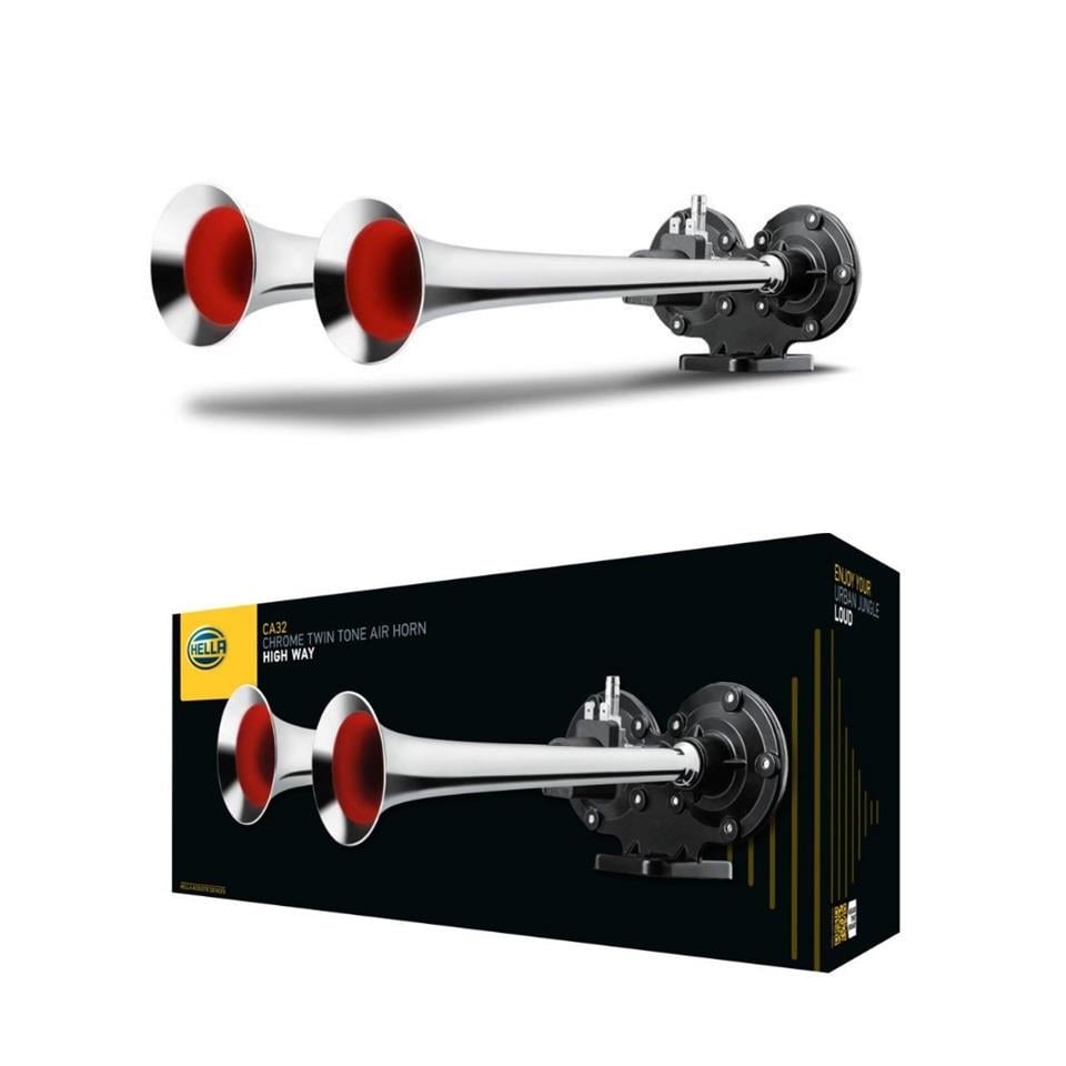 HELLA 12V 2'Lİ HAVALI KORNA DÜZ SES KROM