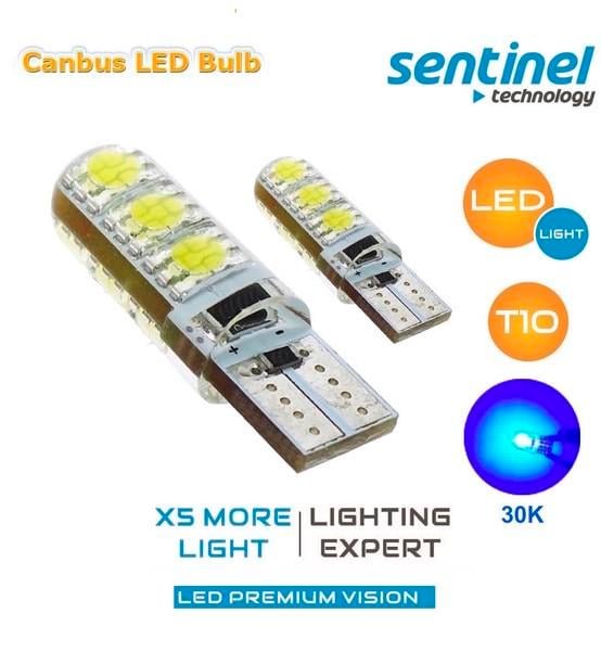 SENTINEL 12V DİPSİZ T10 NEON AMPUL SİLİKONLU 6 LEDLİ 30000K MAVİ CB (2 AD)