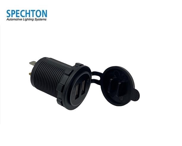 12V-24V TELEFON ŞARJ CİHAZI (USB X 2) (1A/2.1A) (KAPAKLI MARİN) MAVİ