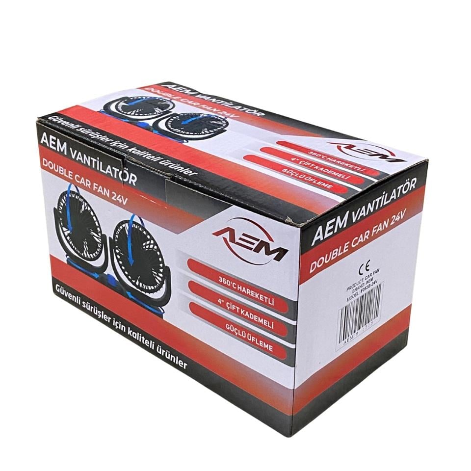 24V VANTİLATÖR 4 '' (ÇAKMAK FİŞLİ) (TORPİDO ÜSTÜ) (ÇİFT DEVRE) (360° AYARLANABİLİR) (255*110*140 MM)