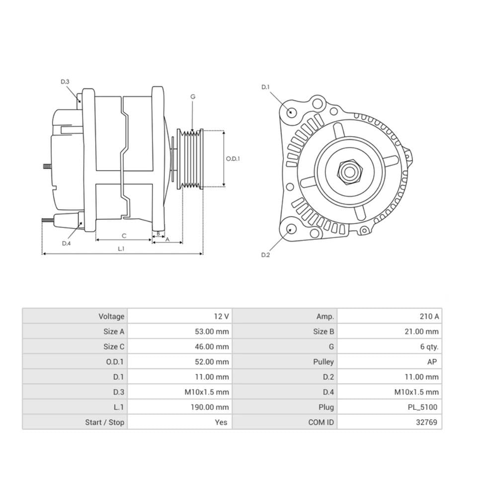 VALEO 12V ALTERNATÖR DİNAMO 210 A (LIN) (5 FİŞ) (START-STOP) CITROEN-PEUGEOT 2009 >