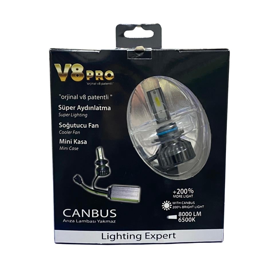 9V-32V HB3 9005 DOB LED XENON FAR AMPUL SETİ V8 CANBUS 6500K 8000 LÜMEN