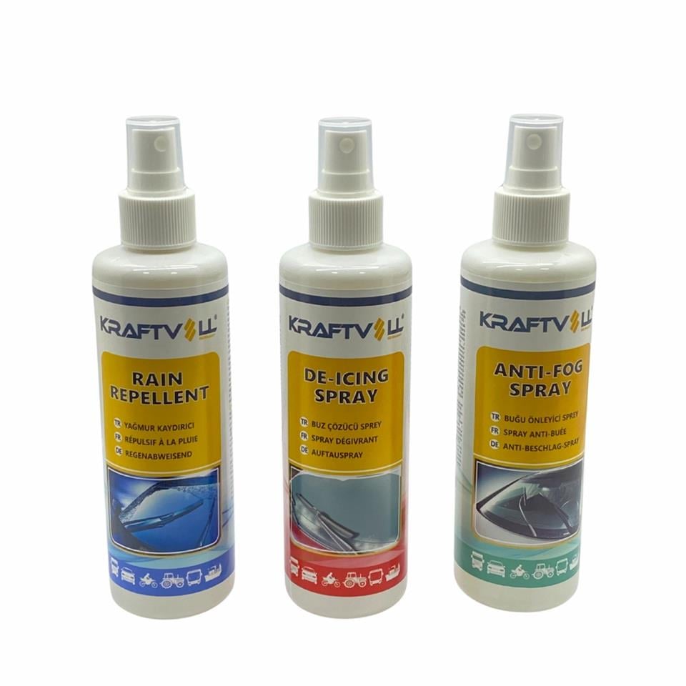 KIŞLIK SPREY SET (BUĞU ÖNLEYİCİ/BUZ ÇÖZÜCÜ/YAĞMUR KAYDIRICI) (250 ml )