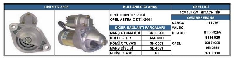 12V MARŞ MOTORU 13 DİŞ 1.4 KW HITACHI OPEL ASTRA G/COMBO