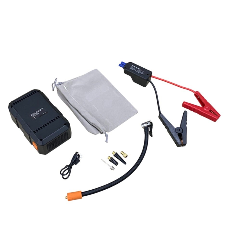 12V AKÜ TAKVİYE CİHAZI (BOOSTER) (500A) HAVA KOMPRESÖRÜ (USB-A 2.4 A POWERBANK) (LED IŞIK)