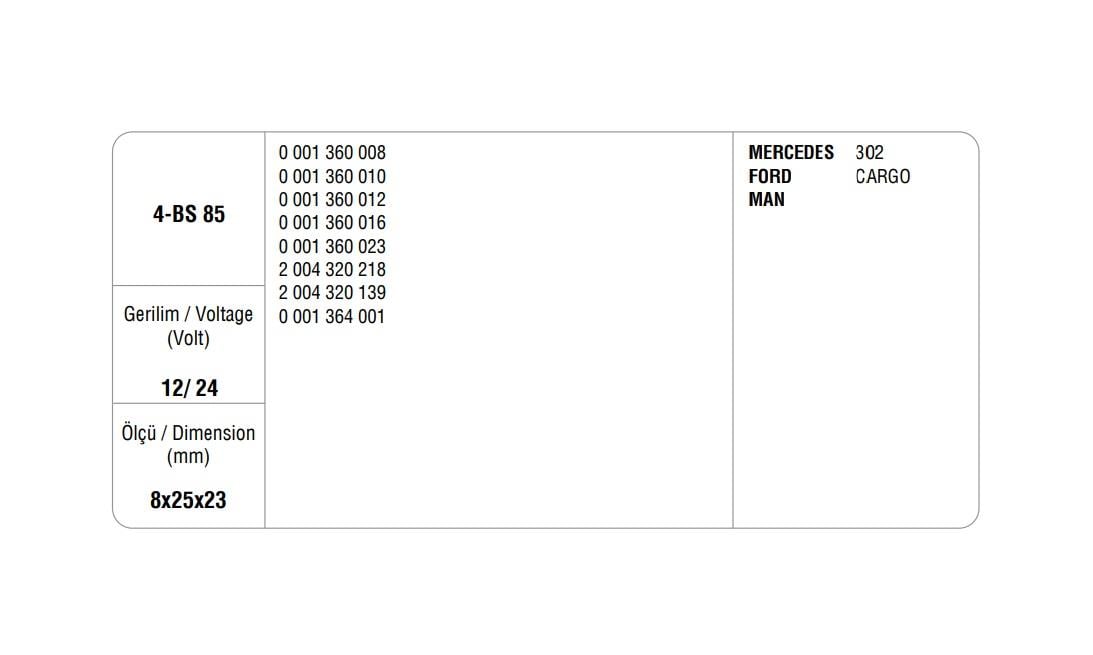 MEGA 24V MARŞ KÖMÜRÜ MAKO TİPİ FORD CARGO (4 AD)