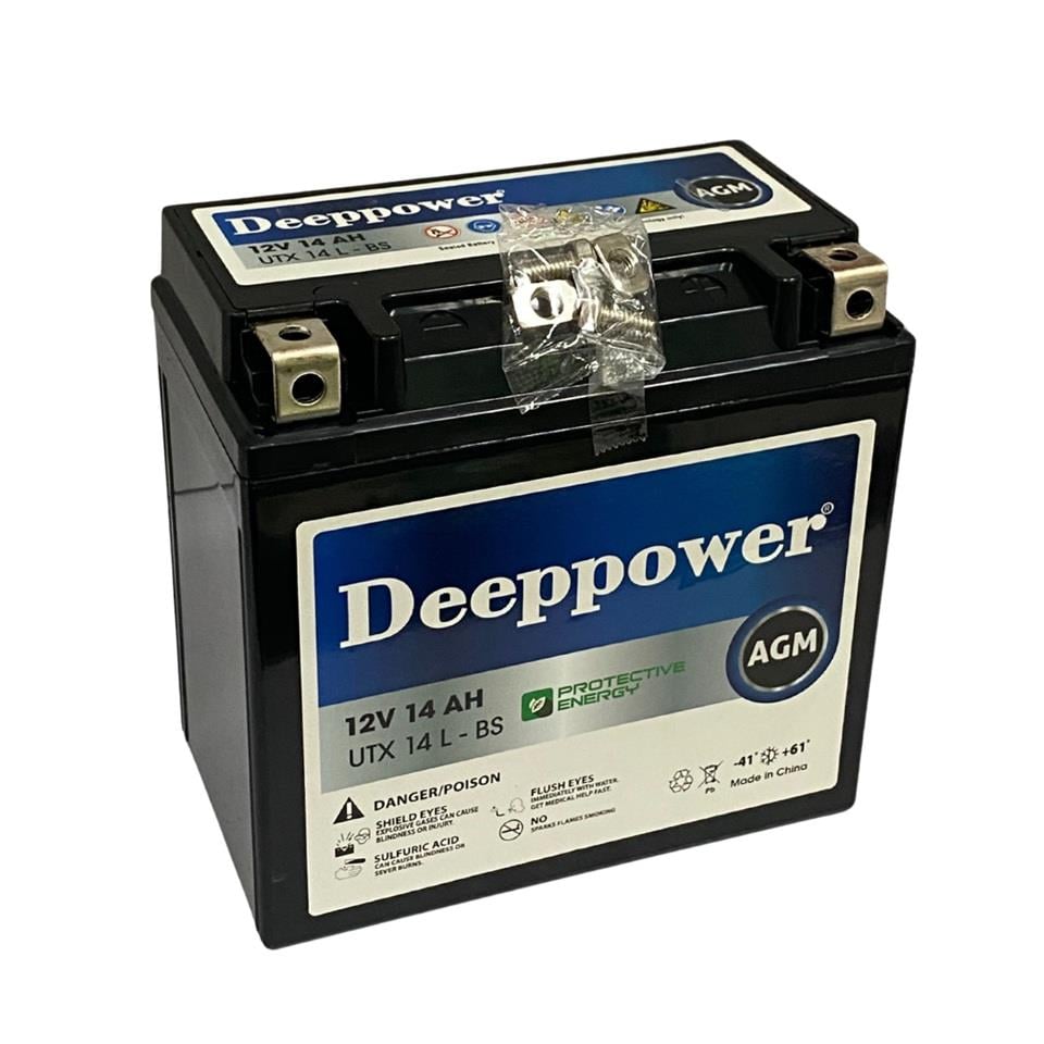 DEEPPOWER 12V 14 AH MOTOSİKLET AKÜSÜ AGM (148*87*145) (UTX14L-BS) (YTX14L-BS) DÜZ KUTUP