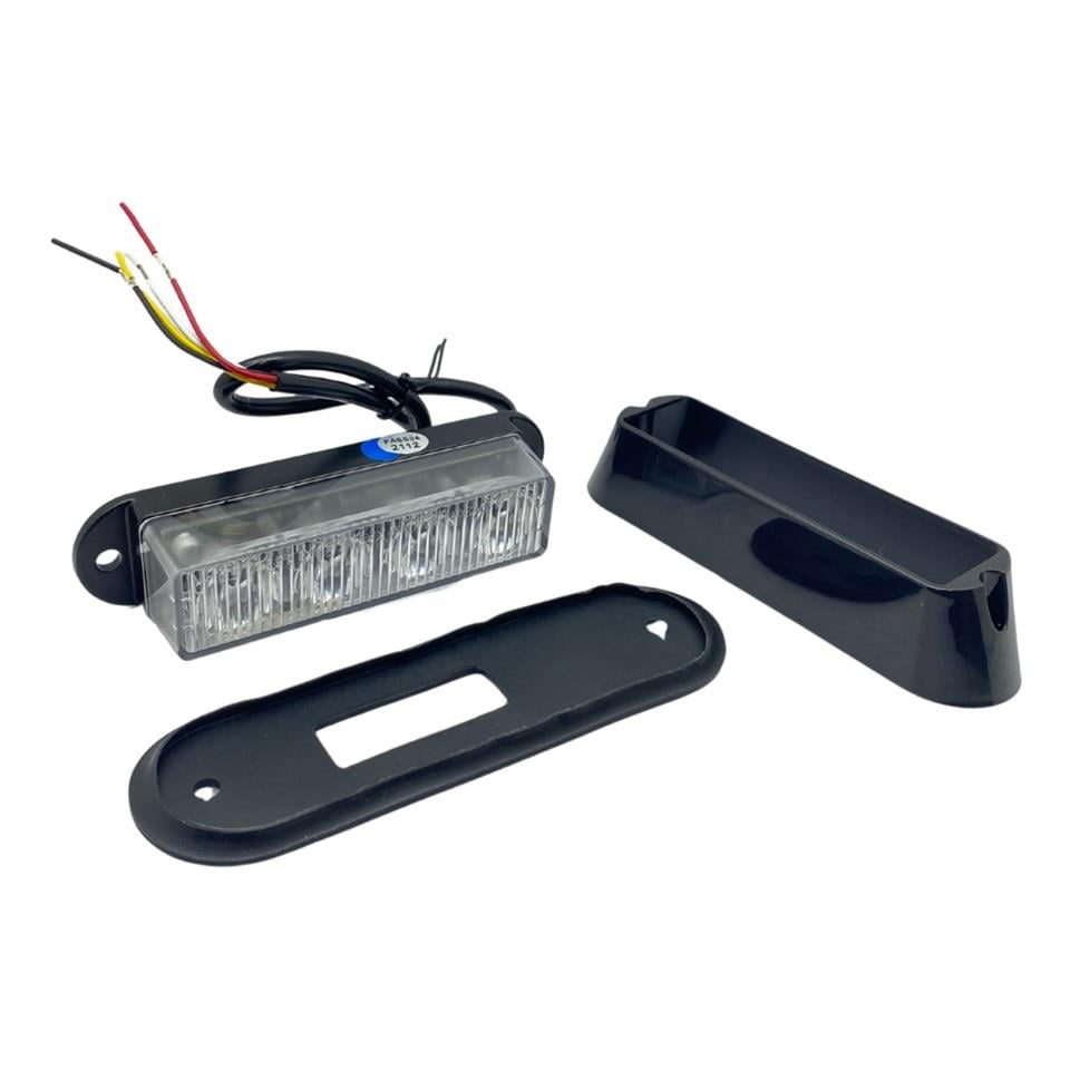 12V-24V ÇAKAR FLAŞ LED LAMBA 18 FONKSİYONLU (4X1W) (ŞEFFAF) MAVİ/MAVİ) (132*34*30 MM)