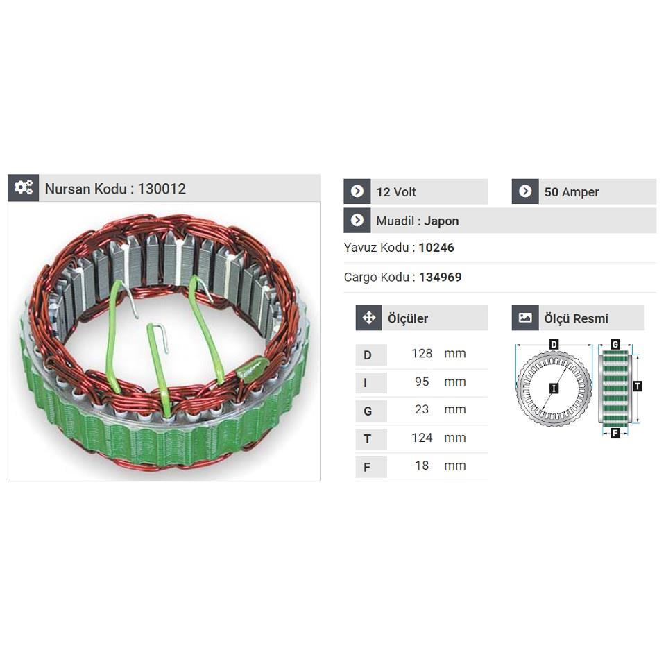12V ALTERNATÖR STATÖR HITACHI TİPİ 50 A (3 UÇLU) KIA BESTA/CERES/SEPHIA-MITSUBISHI PAJERO