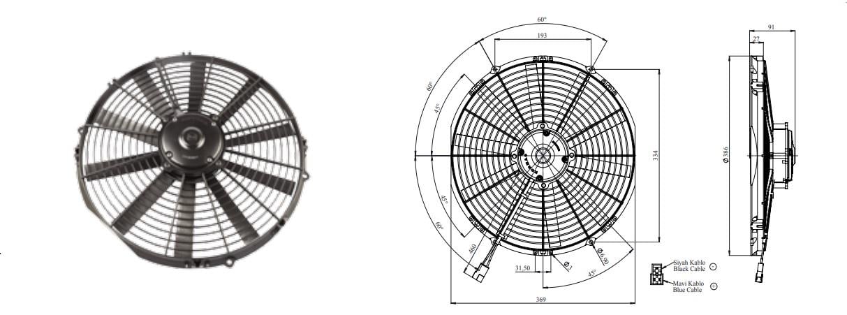 KORMAS 12V FAN MOTORU ÜFLEYİCİ AKSİYEL 14 