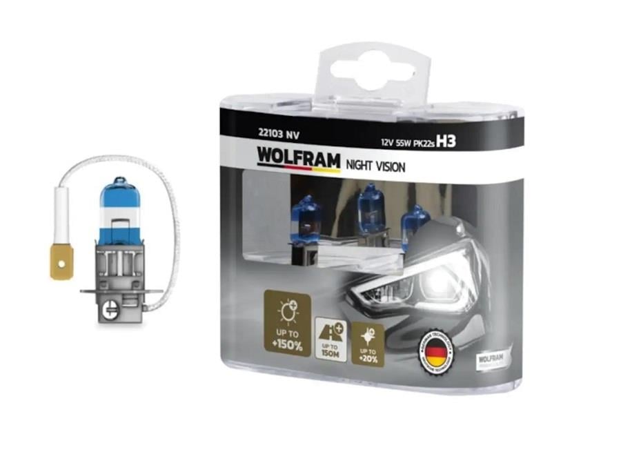 WOLFRAM 12V H3 AMPUL 55W +%150 FAZLA IŞIK NIGHT VISION GERMANY (2 AD)