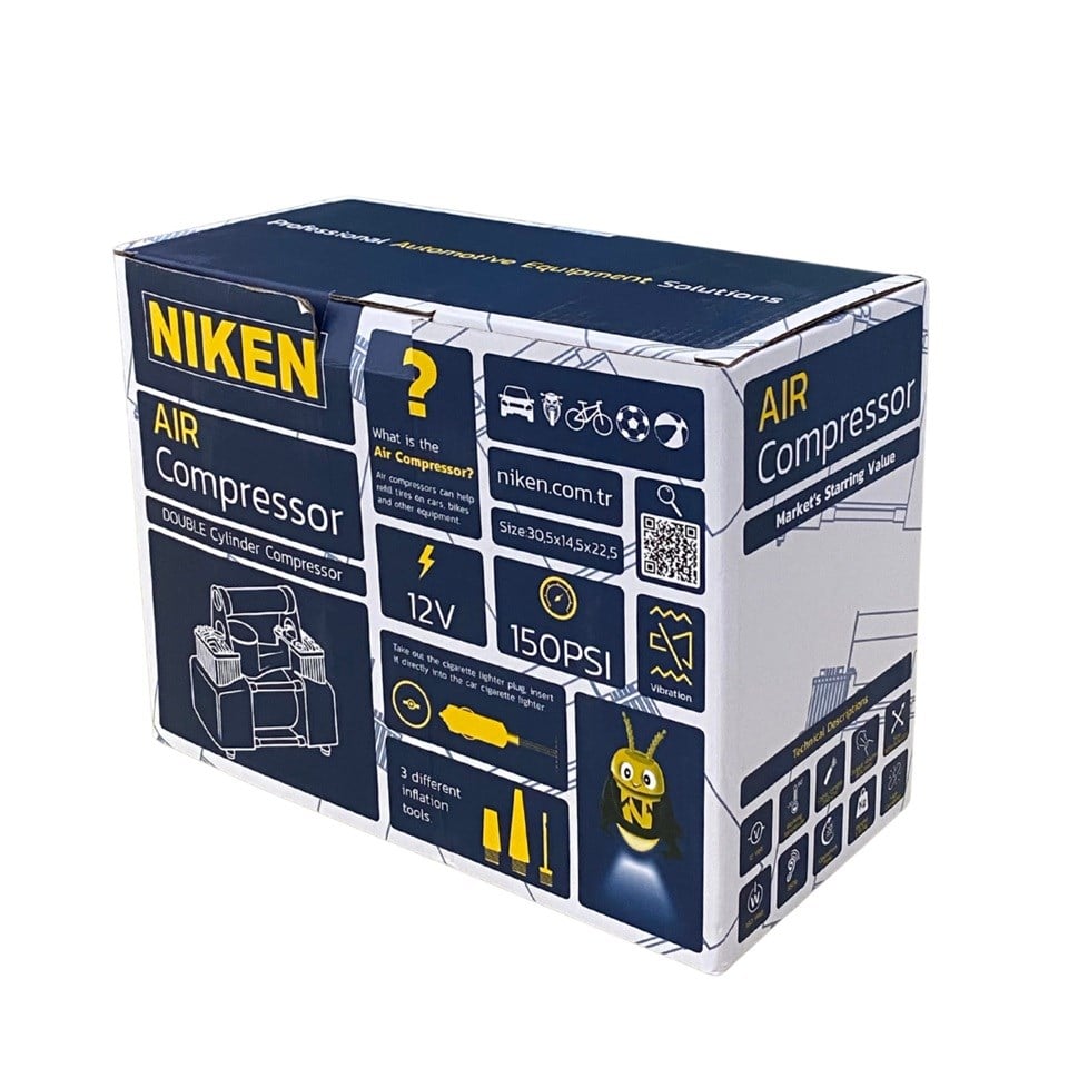 12V LASTİK ŞİŞİRME HAVA KOMPRESÖRÜ METAL ÇİFT PİSTONLU 150 psi