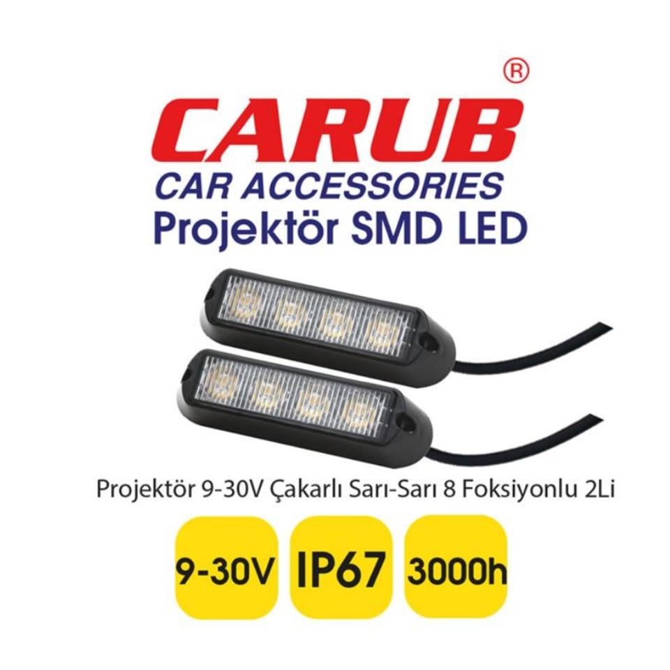 9V-36V ESCORT ÇAKAR FLAŞ LED LAMBA 8 FONKSİYONLU (ŞEFFAF) (SARI/SARI) (2 ADET)