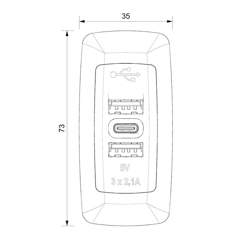 SANEL 12V-24V TELEFON ŞARJ CİHAZI (USB X 2+TYPE-C) (2.1A X 3) (MAVİ LED IŞIK)
