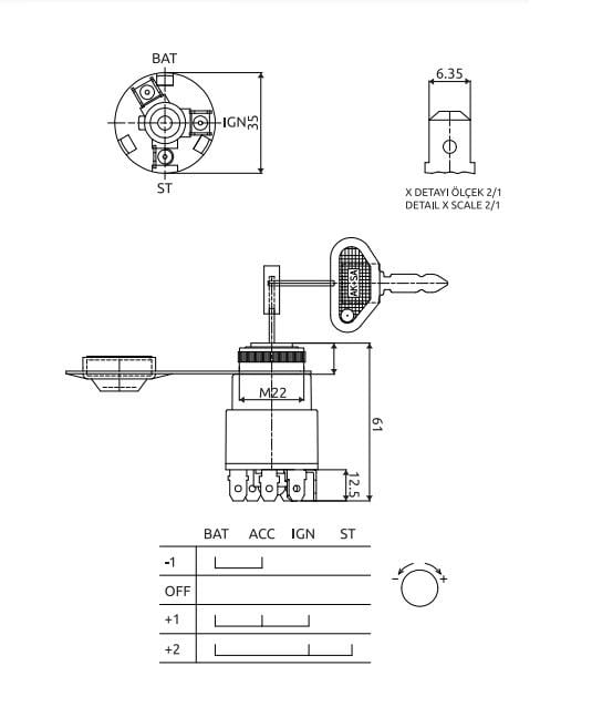 KONTAK ANAHTARI FORKLİFT (I-II-START) (7 FİŞ)